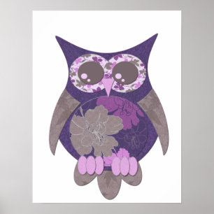 Purpurfärgad hibiskusugglaaffisch poster