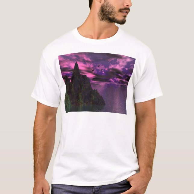 Purpurfärgad himmel med fåglar 3d t shirt (Framsida)