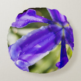 Purpurfärgad Iris med Raindrops Rund Kudde