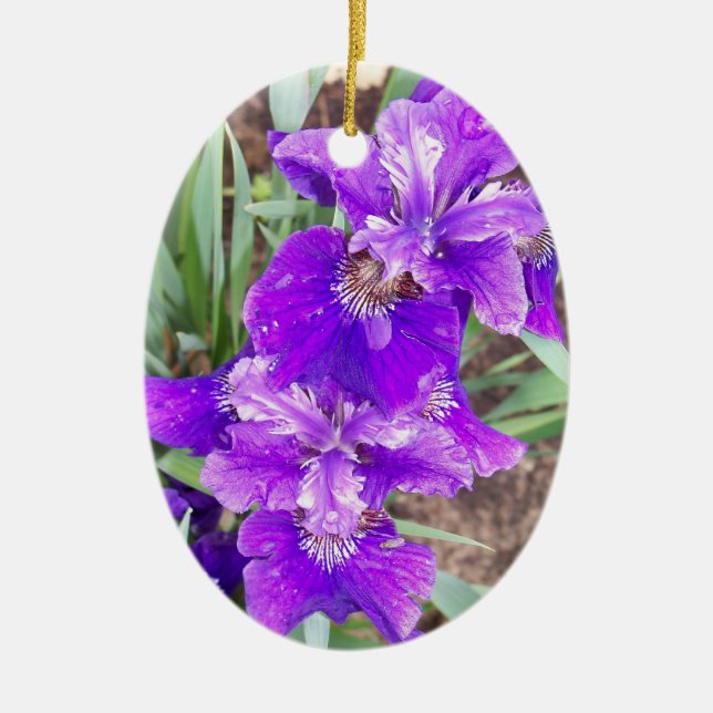 Purpurfärgad Iris med vattenliten droppeprydnaden Julgransprydnad Keramik (Framsidan)