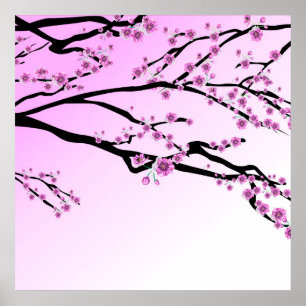 Purpurfärgad körsbärsröd blommar Sakura Poster