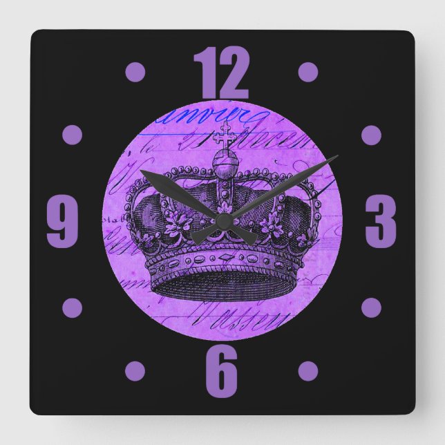 Purpurfärgad kunglig fransk kronaCollage för Fyrkantig Klocka (Framsida)