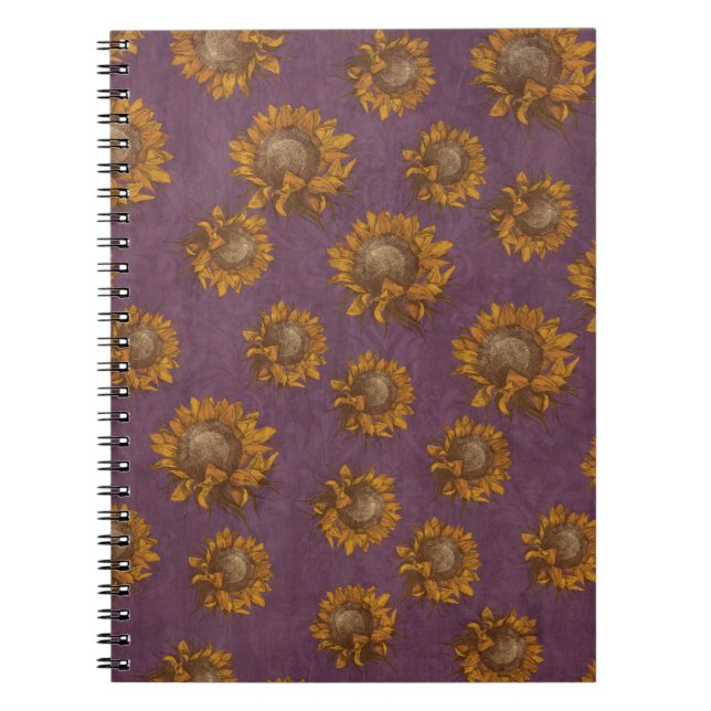 Purpurfärgad lantlig solros för anteckningsbok med spiral (Framsidan)