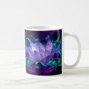 Purpurfärgad lotusblommablomma och dess menande kaffemugg