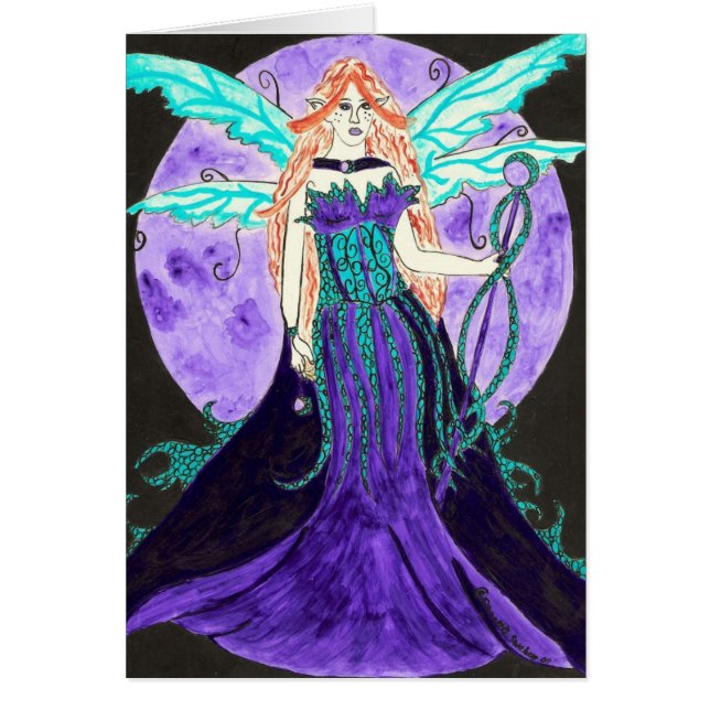 Purpurfärgad måne hälsningskort (Framsidan)