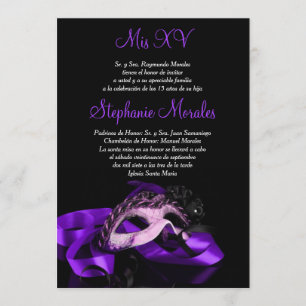 Purpurfärgad maskeradQuinceanera inbjudan