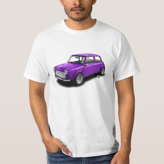 Purpurfärgad mini- bil för klassiker på vitT-tröja Tee Shirt (Framsida)