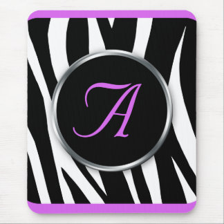 Purpurfärgad Monogrammousepad för chic zebra tryck Musmatta