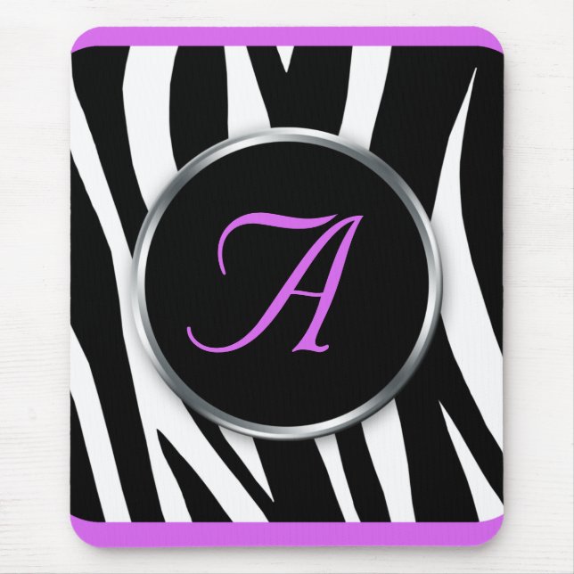 Purpurfärgad Monogrammousepad för chic zebra tryck Musmatta (Framsidan)