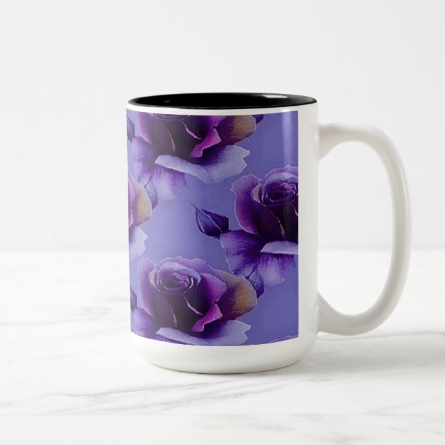 Purpurfärgad mugg för roblommönsterkaffe (Höger)