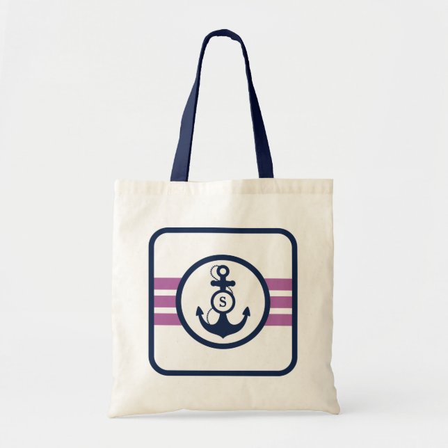 Purpurfärgad nautisk Monogram Tygkasse (Framsidan)
