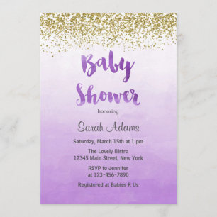 Purpurfärgad och guld- baby showerinbjudan inbjudningar