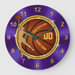 Purpurfärgad och guld- basket tar tid på för stor klocka