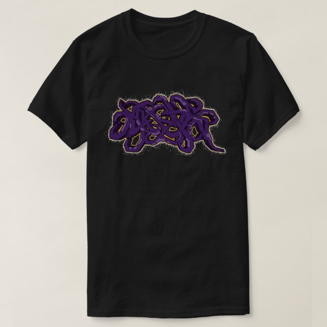 purpurfärgad och guld- grafittiskjorta tee (Design framsida)