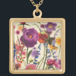 Purpurfärgad och orange vallmomelodi guldpläterat halsband<br><div class="desc">Samla i en klunga av lila-,  rosa- och orangevallmor. Shirley Novak.</div>