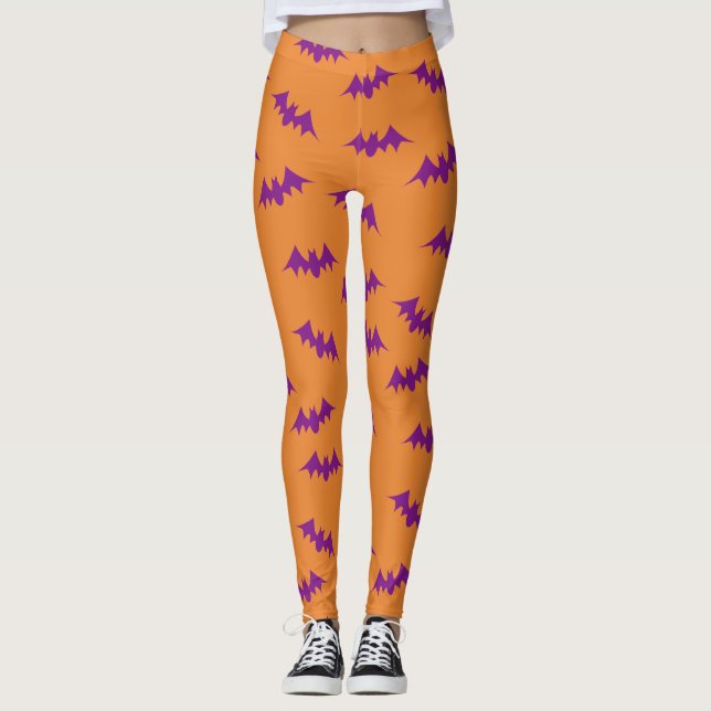 Purpurfärgad/orange fladdermösskonfettidamasker leggings (Framsida)