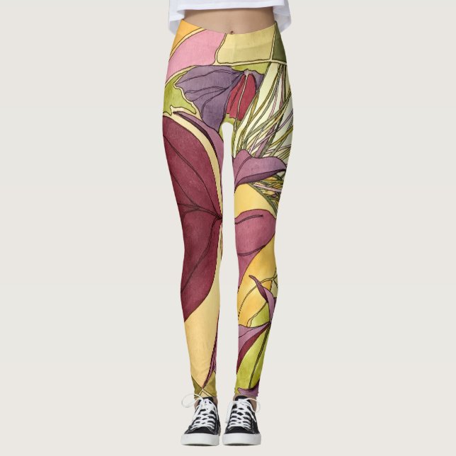 Purpurfärgad Oxalis damasker Leggings (Framsida)