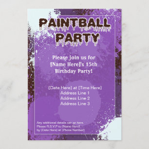 Purpurfärgad Paintballpartyinbjudan Inbjudningar
