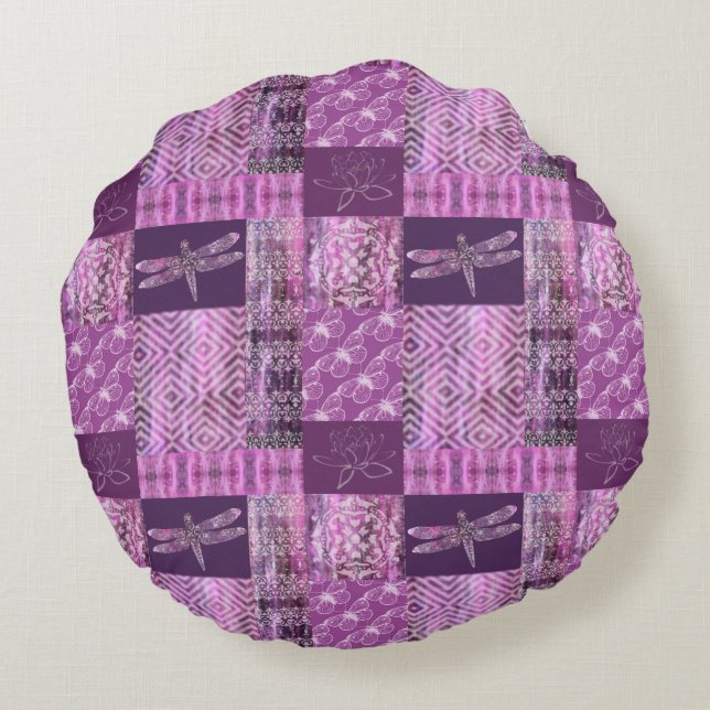 Purpurfärgad polityr: Mosaik Rund Kudde (Baksidan)