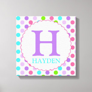 Purpurfärgad polka dots och initial väggdekor canvastryck