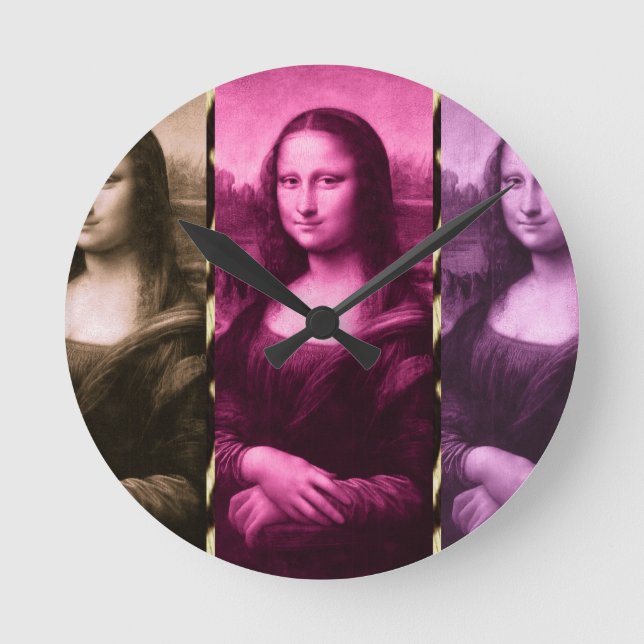 Purpurfärgad rosa choklad Mona Lisa för djurt Rund Klocka (Framsida)
