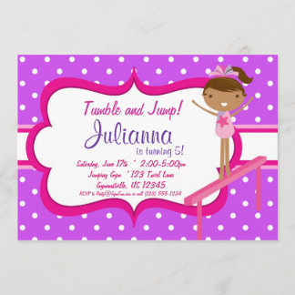 Purpurfärgad rosa gymnastisk födelsedagsfest inbjudningar