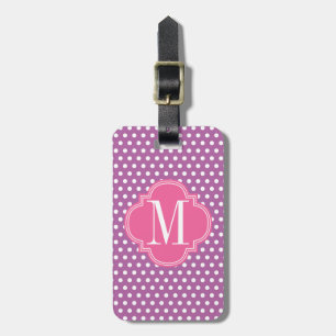 Purpurfärgad rosa polka dotspersonligMonogram Bagagebricka