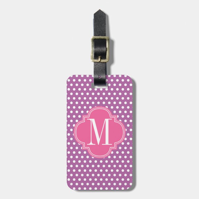 Purpurfärgad rosa polka dotspersonligMonogram Bagagebricka (Vertikal Framsida)