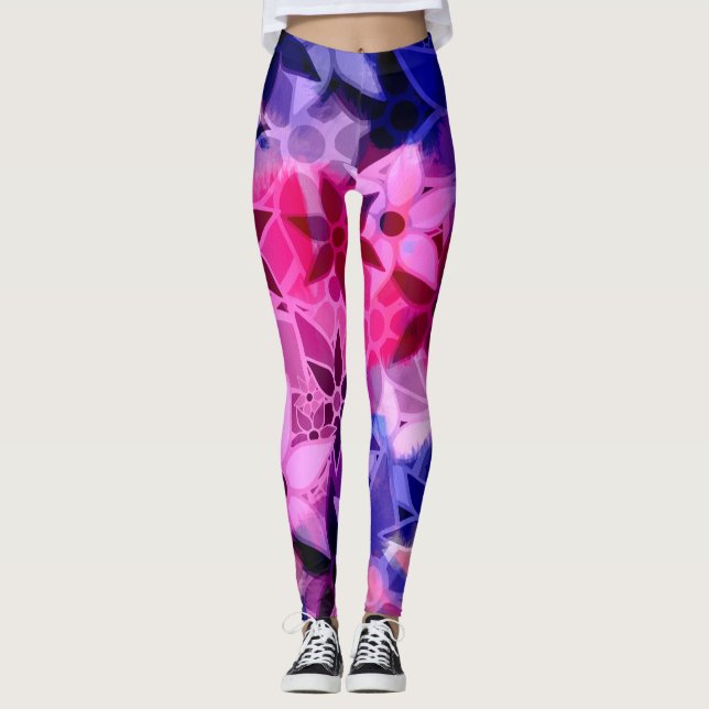 Purpurfärgad rosablåttblommigt leggings (Framsida)