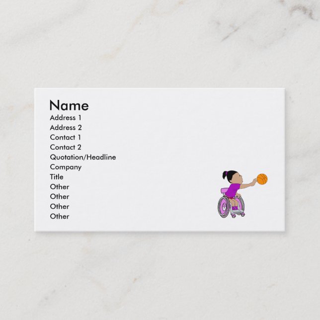 Purpurfärgad rullstolflickabasket visitkort (Framsida)