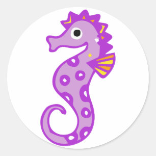 Purpurfärgad seahorse runt klistermärke