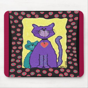 Purpurfärgad skraj katt & kattunge - mousepad musmatta