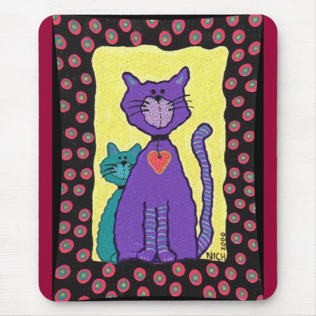 Purpurfärgad skraj katt & kattunge - mousepad musmatta (Framsidan)