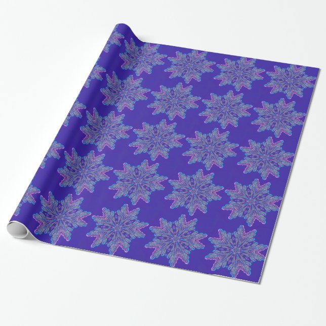 Purpurfärgad Snowflake Presentpapper (Utrullad)