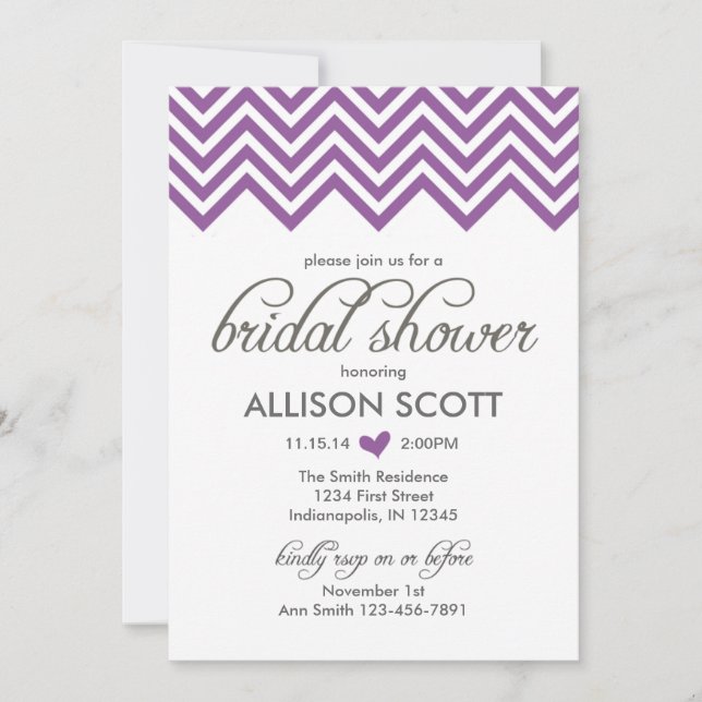 Purpurfärgad sparreinbjudningskort för möhippan inbjudningar (Framsida)