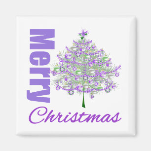 Purpurfärgad temajulgran för god jul magnet