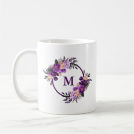 Purpurfärgad ultraviolett blom- Monogram för Kaffemugg