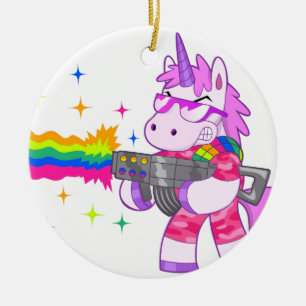 Purpurfärgad Unicorn - vapen Julgransprydnad Keramik