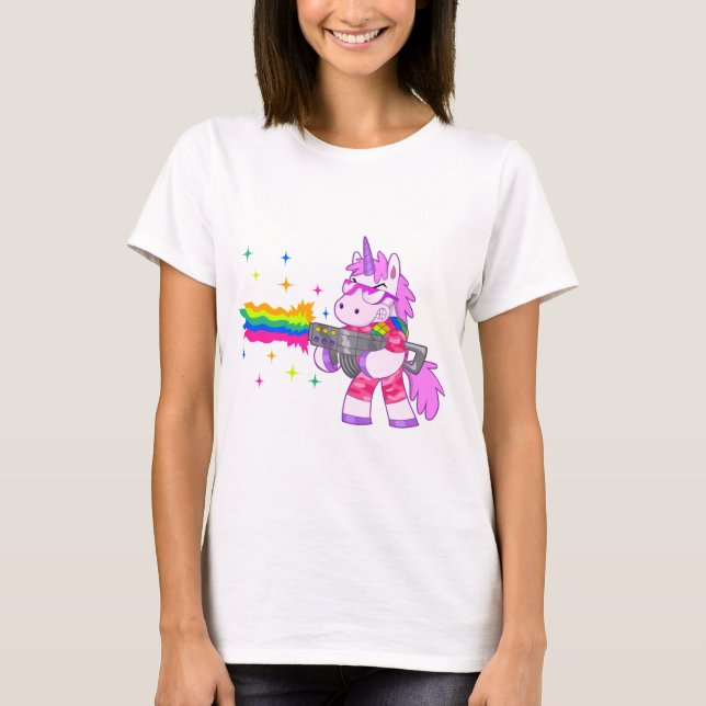 Purpurfärgad Unicorn - vapen T Shirt (Framsida)
