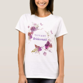 Purpurfärgad vattenfärgblommigtbrudtärna t shirt