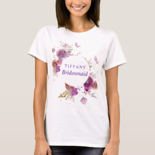 Purpurfärgad vattenfärgblommigtbrudtärna t shirt