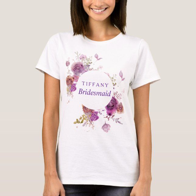 Purpurfärgad vattenfärgblommigtbrudtärna t shirt (Framsida)