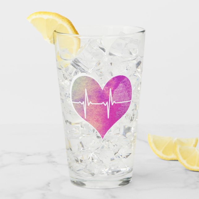 Purpurfärgad vattenfärghjärta EKG Glaskopp (Framsida Ice)