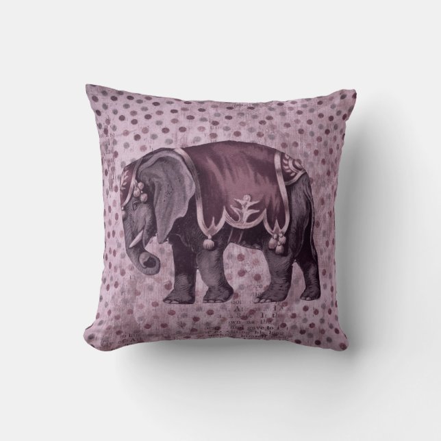 Purpurfärgad vintagecirkuselefant på polka dots kudde (Framsida)