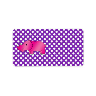 Purpurfärgad vitpolka dots för rosa noshörning adressetikett