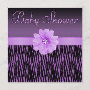 Purpurfärgad zebra ränder & Bling blommababy Inbjudningar