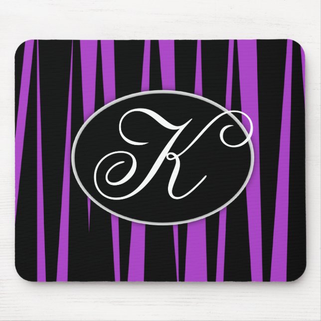 Purpurfärgad zebra ränder Monogrammed Mousepads Musmatta (Framsidan)