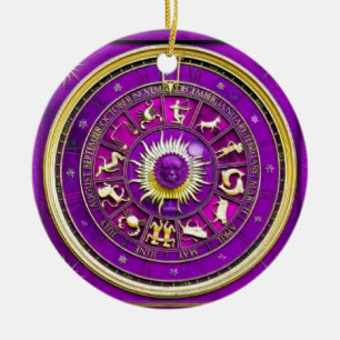 PURPURFÄRGAD ZODIAC UNDERTECKNAR JULGRANSPRYDNAD KERAMIK