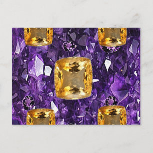PURPURFÄRGADE AMETHYST & GULD- TOPAZGEMKRISTALLER VYKORT