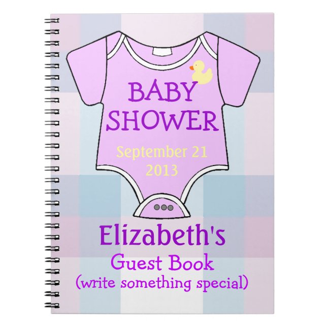 Purpurfärgade baby showergäster anteckningsbok (Framsidan)